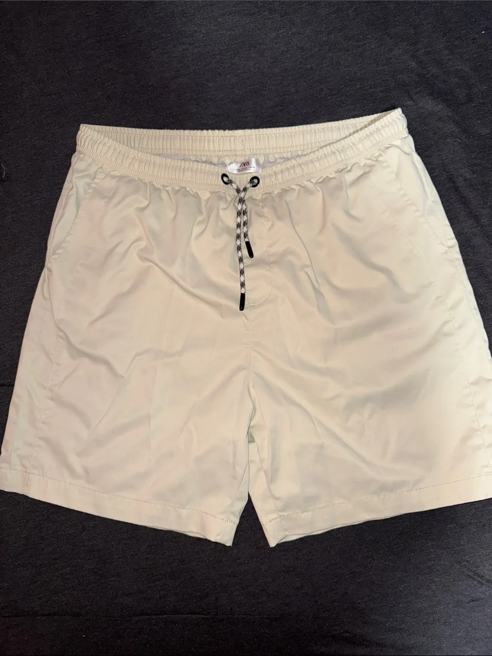 Zara Light Cream Drawstring Swim Shorts